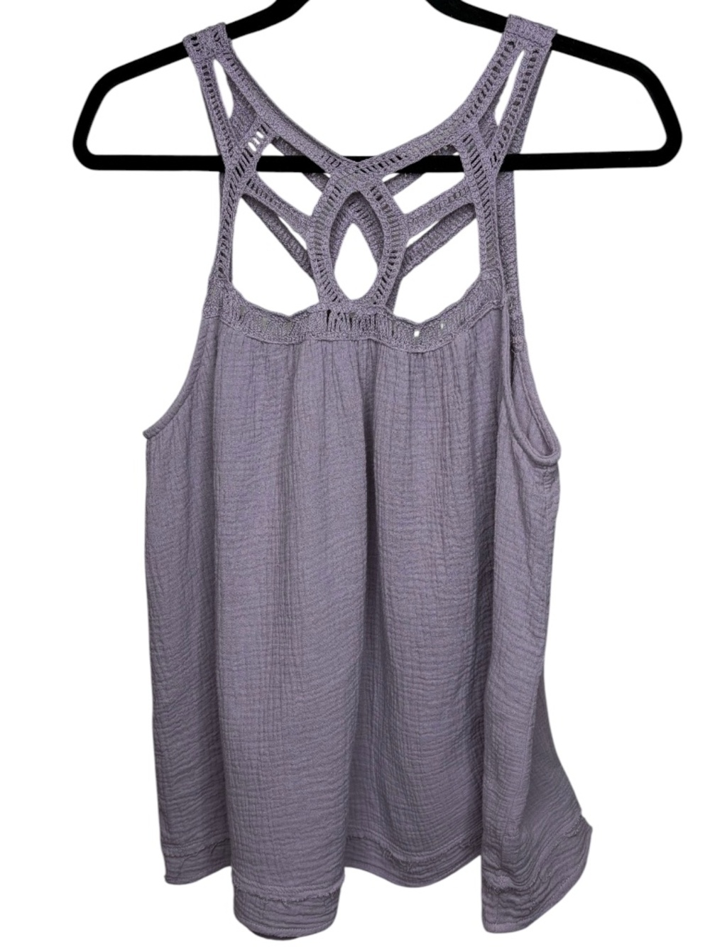 Doe & Rae Muted Lilac Tank Top with Crochet Detail Strappy, cutout front & back